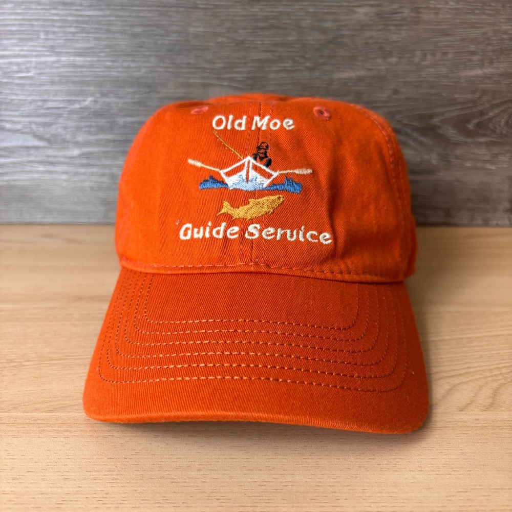 Old Moe Guide Service Hat Cap Strap Back Mens Orange Embroidered
